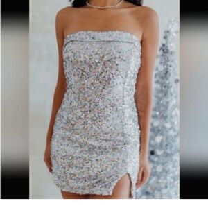 Mable White Multicolor Sequin Sparkle Strapless Mini Dress - Size S